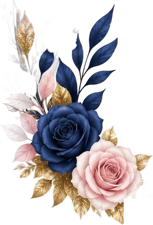 Navy and blush roses with gold leaves